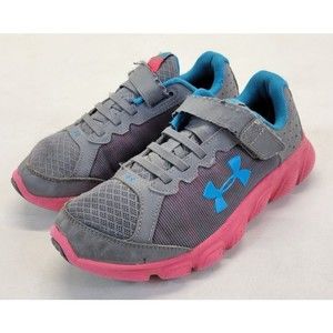 Under Armour Assert 6 Gray Pink Sz 2.5Y Girls Running Shoes Sneakers 1266385-100